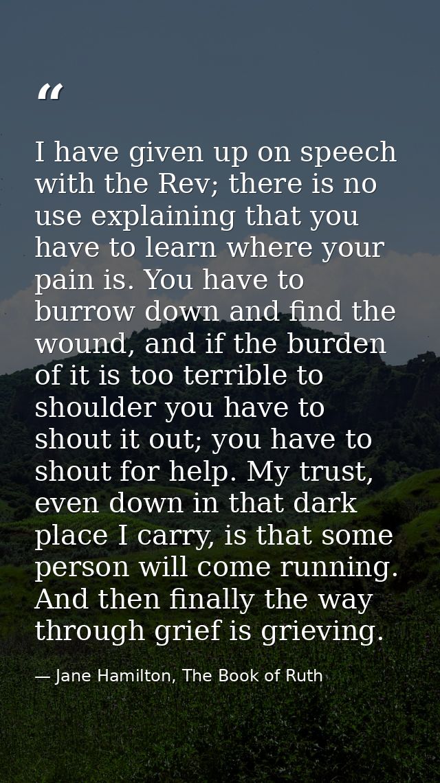I have given up on speech with the Rev; there is no use explaining that you have to learn where your pain is. You have t — Jane Hamilton, The Book of Ruth