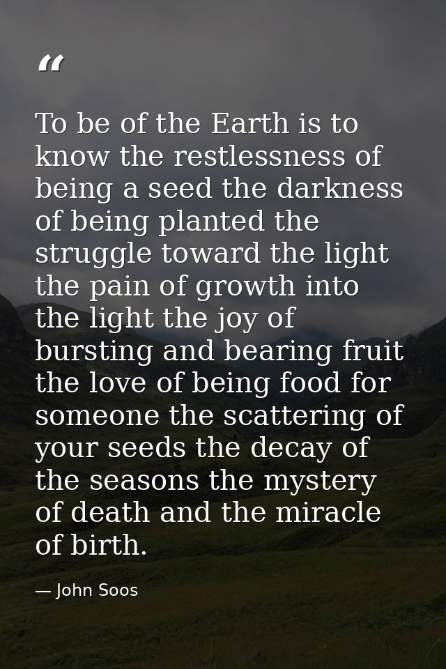 To be of the Earth is to know the restlessness of being a seed the darkness of being planted the struggle toward the lig — John Soos