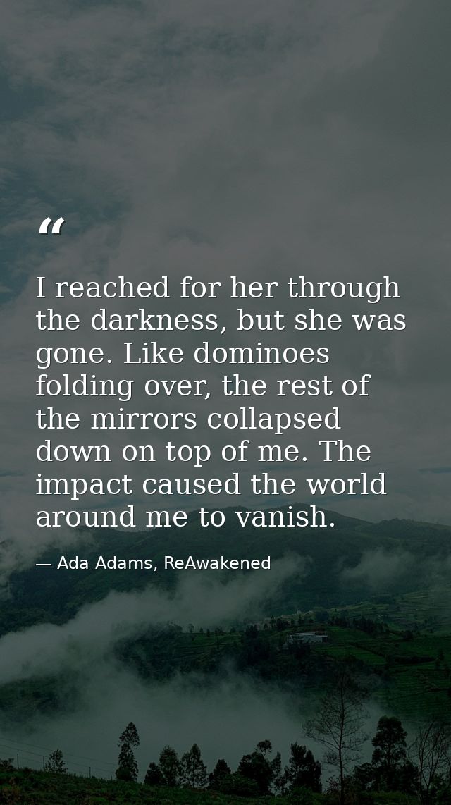 I reached for her through the darkness, but she was gone. Like dominoes folding over, the rest of the mirrors collapsed  — Ada Adams, ReAwakened