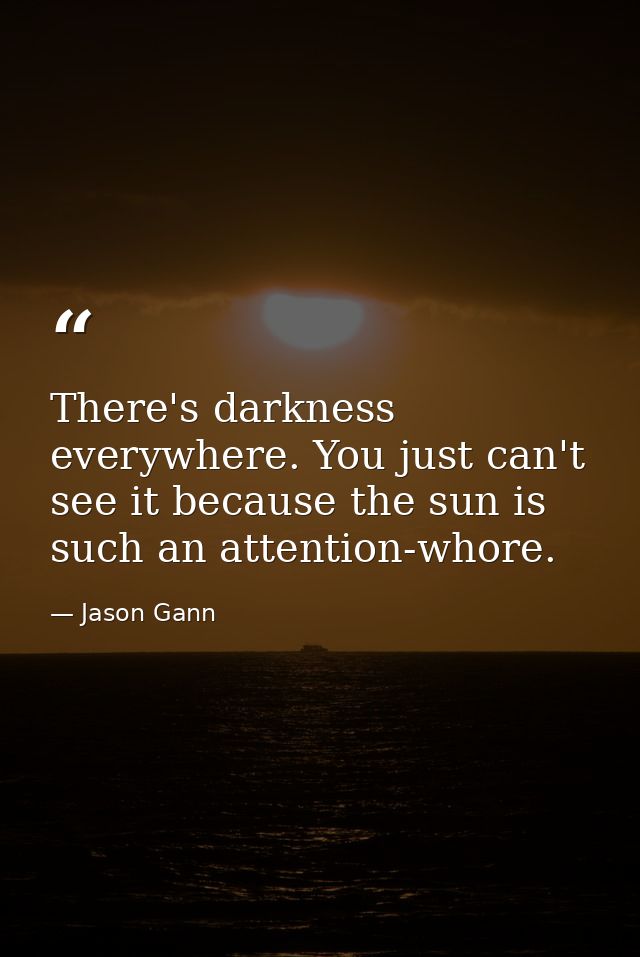 There's darkness everywhere. You just can't see it because the sun is such an attention-whore. — Jason Gann