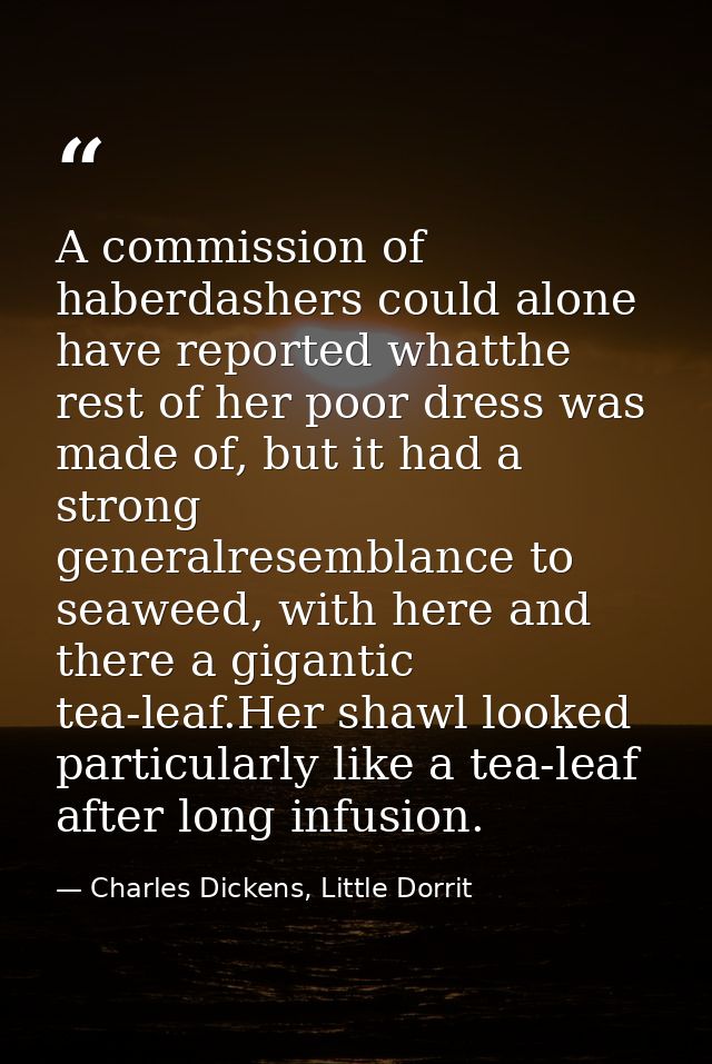 A commission of haberdashers could alone have reported whatthe rest of her poor dress was made of, but it had a strong g — Charles Dickens, Little Dorrit