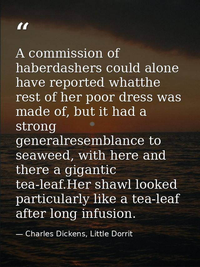 A commission of haberdashers could alone have reported whatthe rest of her poor dress was made of, but it had a strong g — Charles Dickens, Little Dorrit