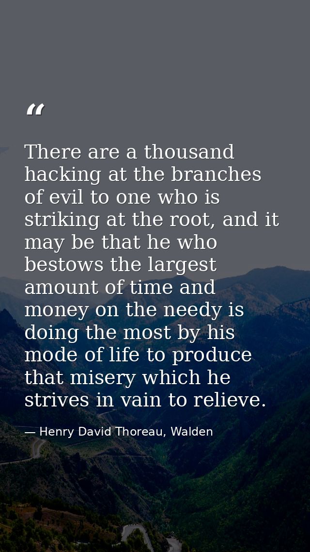 There are a thousand hacking at the branches of evil to one who is striking at the root, and it may be that he who besto — Henry David Thoreau, Walden
