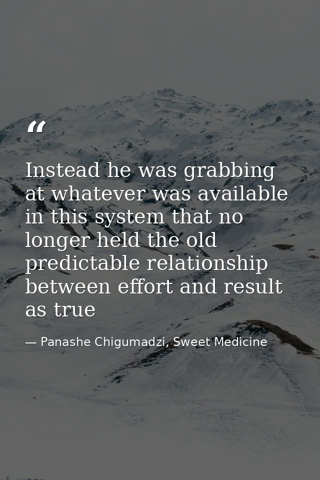 Instead he was grabbing at whatever was available in this system that no longer held the old predictable relationship be — Panashe Chigumadzi, Sweet Medicine