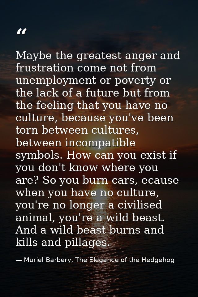 Maybe the greatest anger and frustration come not from unemployment or poverty or the lack of a future but from the feel — Muriel Barbery, The Elegance of the Hedgehog