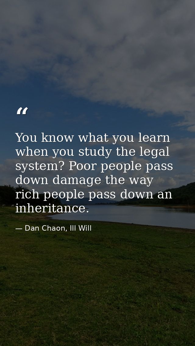 You know what you learn when you study the legal system? Poor people pass down damage the way rich people pass down an i — Dan Chaon, Ill Will