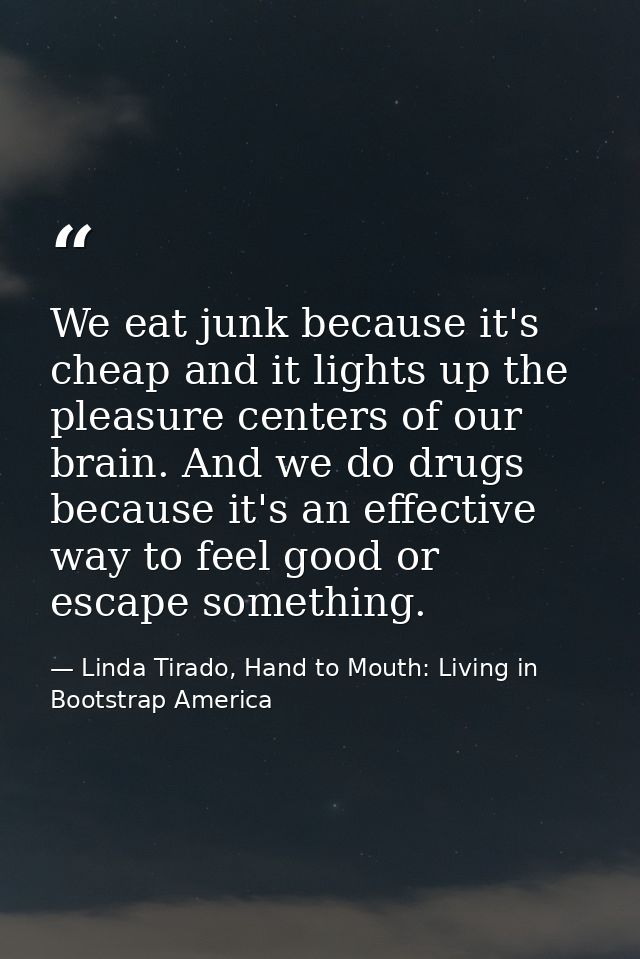 We eat junk because it's cheap and it lights up the pleasure centers of our brain. And we do drugs because it's an effec — Linda Tirado, Hand to Mouth: Living in Bootstrap America