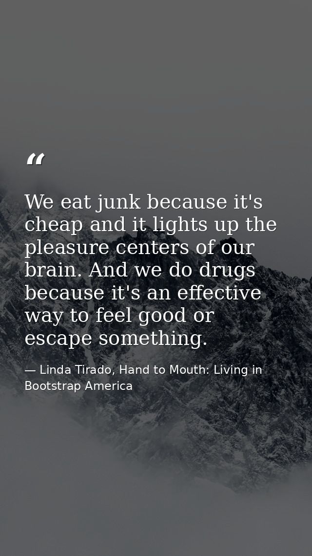 We eat junk because it's cheap and it lights up the pleasure centers of our brain. And we do drugs because it's an effec — Linda Tirado, Hand to Mouth: Living in Bootstrap America