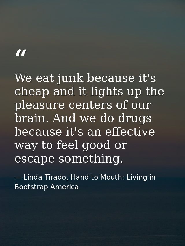 We eat junk because it's cheap and it lights up the pleasure centers of our brain. And we do drugs because it's an effec — Linda Tirado, Hand to Mouth: Living in Bootstrap America