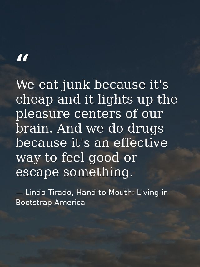 We eat junk because it's cheap and it lights up the pleasure centers of our brain. And we do drugs because it's an effec — Linda Tirado, Hand to Mouth: Living in Bootstrap America