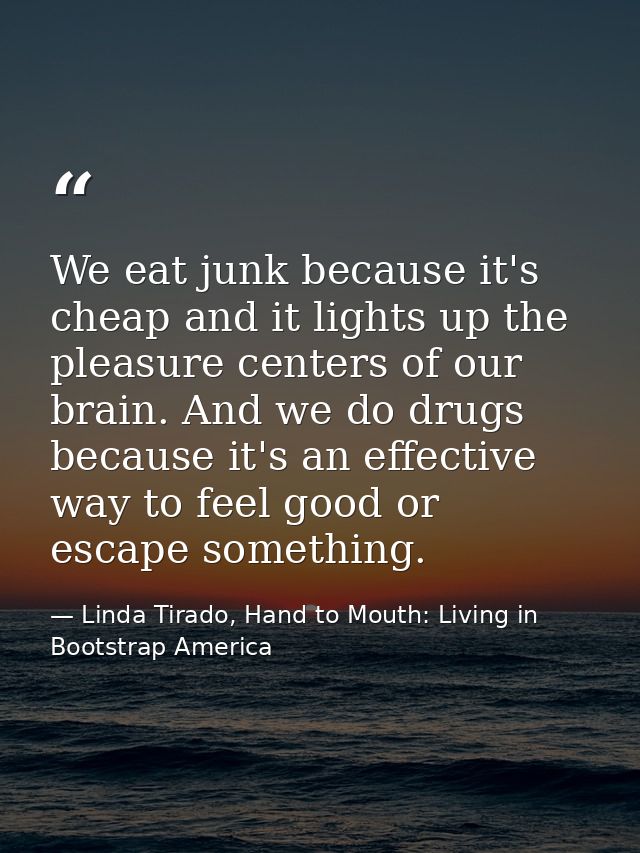 We eat junk because it's cheap and it lights up the pleasure centers of our brain. And we do drugs because it's an effec — Linda Tirado, Hand to Mouth: Living in Bootstrap America