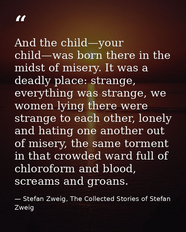 And the child—your child—was born there in the midst of misery. It was a deadly place: strange, everything was strange,  — Stefan Zweig, The Collected Stories of Stefan Zweig