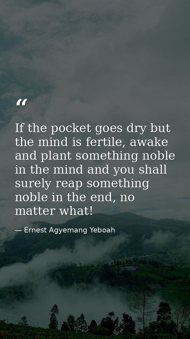 If the pocket goes dry but the mind is fertile, awake and plant something noble in the mind and you shall surely reap so — Ernest Agyemang Yeboah