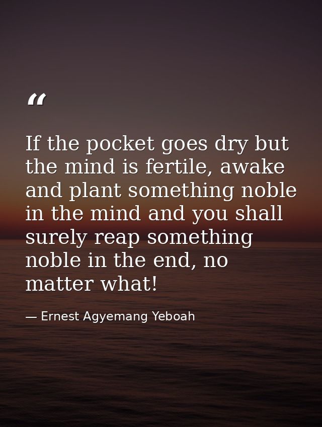 If the pocket goes dry but the mind is fertile, awake and plant something noble in the mind and you shall surely reap so — Ernest Agyemang Yeboah