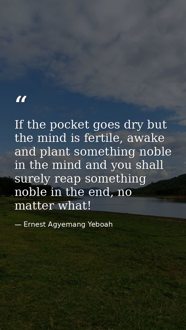If the pocket goes dry but the mind is fertile, awake and plant something noble in the mind and you shall surely reap so — Ernest Agyemang Yeboah