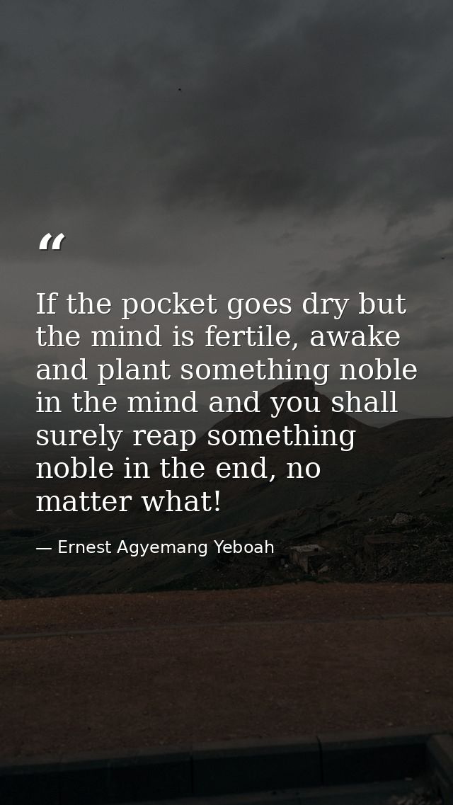 If the pocket goes dry but the mind is fertile, awake and plant something noble in the mind and you shall surely reap so — Ernest Agyemang Yeboah