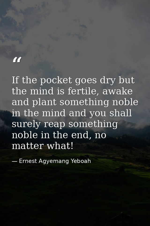 If the pocket goes dry but the mind is fertile, awake and plant something noble in the mind and you shall surely reap so — Ernest Agyemang Yeboah