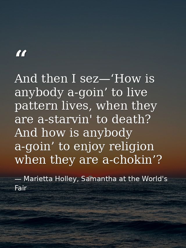 And then I sez—‘How is anybody a-goin’ to live pattern lives, when they are a-starvin' to death? And how is anybody a-go — Marietta Holley, Samantha at the World's Fair