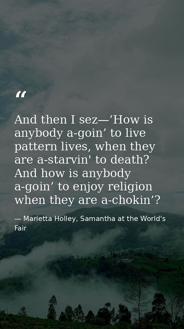 And then I sez—‘How is anybody a-goin’ to live pattern lives, when they are a-starvin' to death? And how is anybody a-go — Marietta Holley, Samantha at the World's Fair