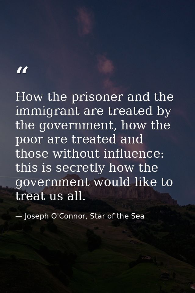 How the prisoner and the immigrant are treated by the government, how the poor are treated and those without influence:  — Joseph O'Connor, Star of the Sea