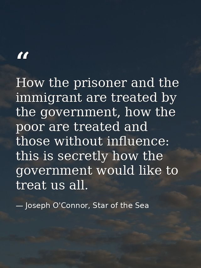 How the prisoner and the immigrant are treated by the government, how the poor are treated and those without influence:  — Joseph O'Connor, Star of the Sea