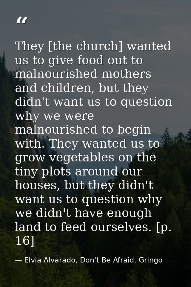 They [the church] wanted us to give food out to malnourished mothers and children, but they didn't want us to question w — Elvia Alvarado, Don't Be Afraid, Gringo
