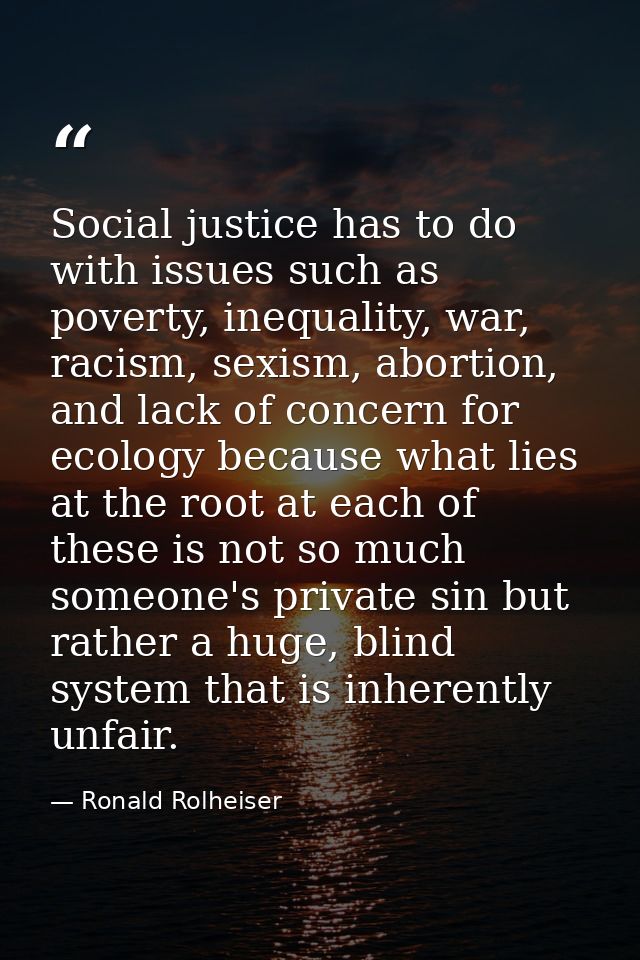 Social justice has to do with issues such as poverty, inequality, war, racism, sexism, abortion, and lack of concern for — Ronald Rolheiser