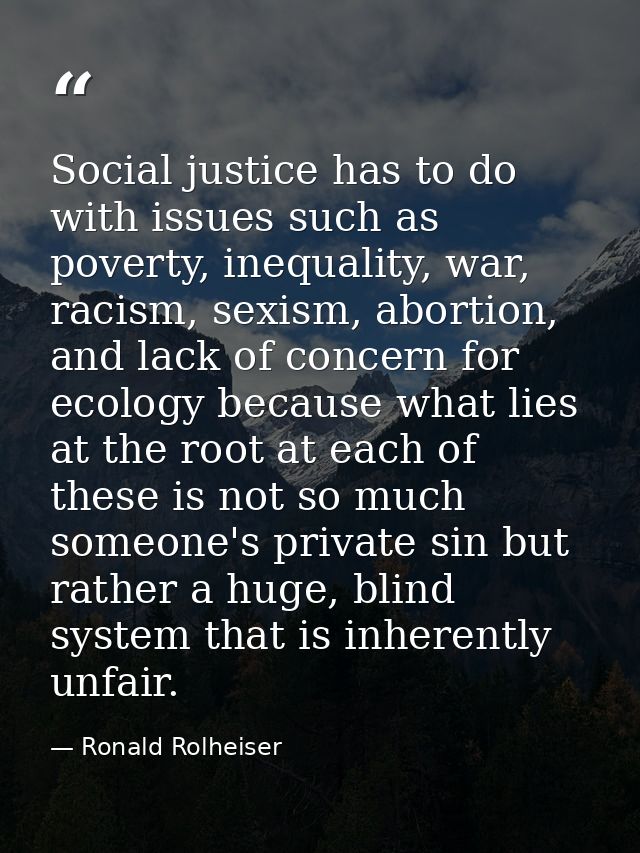 Social justice has to do with issues such as poverty, inequality, war, racism, sexism, abortion, and lack of concern for — Ronald Rolheiser