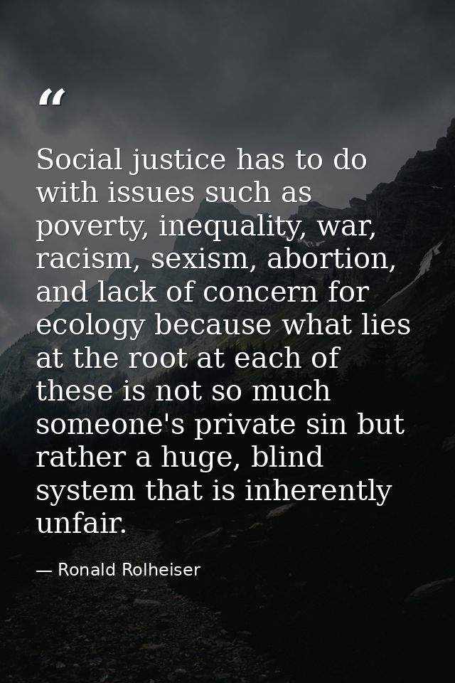 Social justice has to do with issues such as poverty, inequality, war, racism, sexism, abortion, and lack of concern for — Ronald Rolheiser