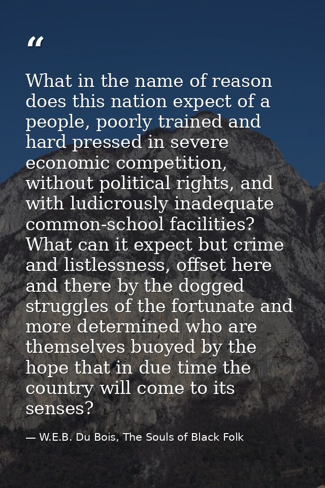 What in the name of reason does this nation expect of a people, poorly trained and hard pressed in severe economic compe — W.E.B. Du Bois, The Souls of Black Folk