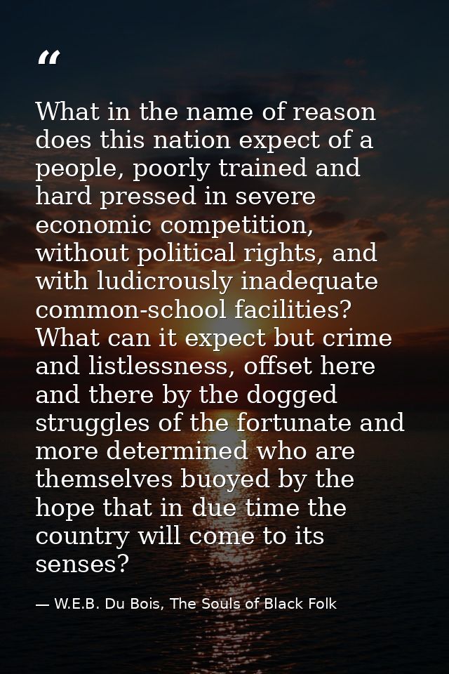 What in the name of reason does this nation expect of a people, poorly trained and hard pressed in severe economic compe — W.E.B. Du Bois, The Souls of Black Folk