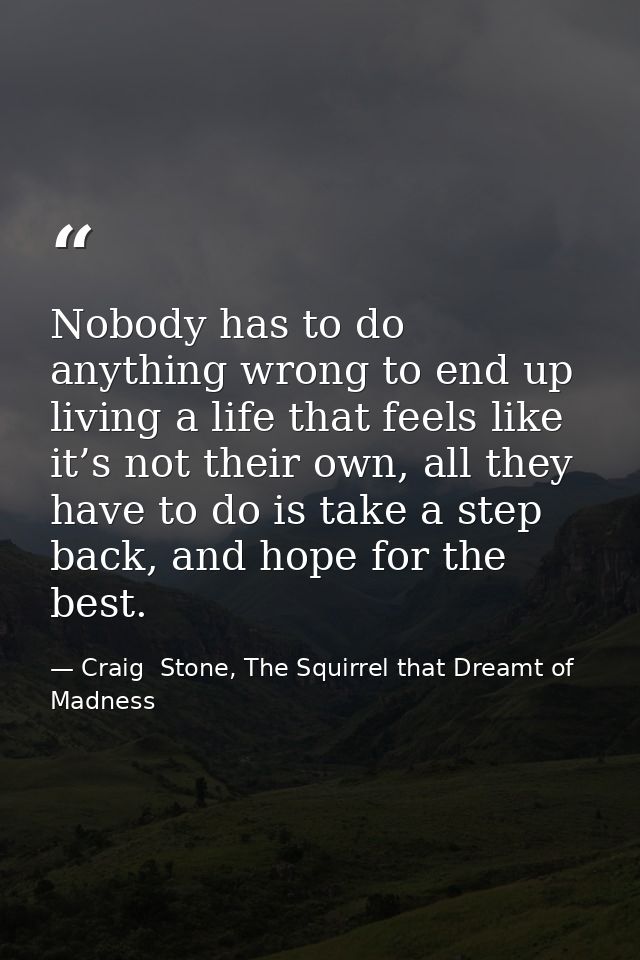 Nobody has to do anything wrong to end up living a life that feels like it’s not their own, all they have to do is take  — Craig  Stone, The Squirrel that Dreamt of Madness