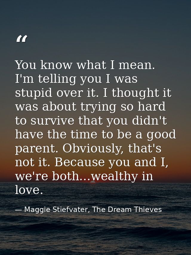 You know what I mean. I'm telling you I was stupid over it. I thought it was about trying so hard to survive that you di — Maggie Stiefvater, The Dream Thieves
