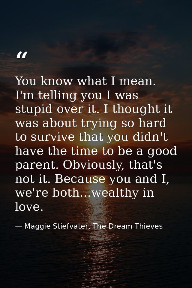 You know what I mean. I'm telling you I was stupid over it. I thought it was about trying so hard to survive that you di — Maggie Stiefvater, The Dream Thieves