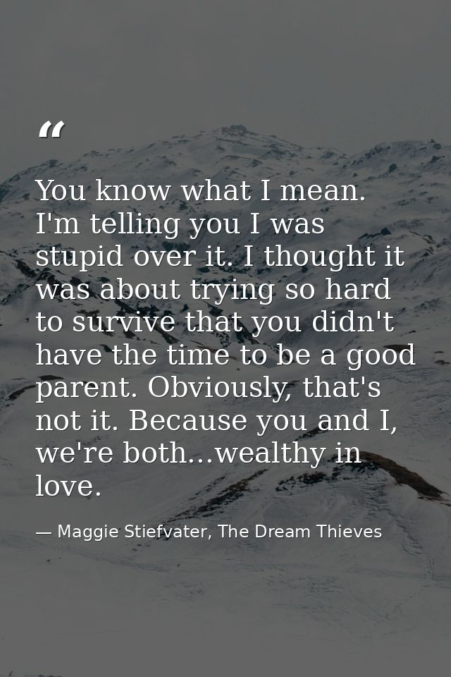 You know what I mean. I'm telling you I was stupid over it. I thought it was about trying so hard to survive that you di — Maggie Stiefvater, The Dream Thieves