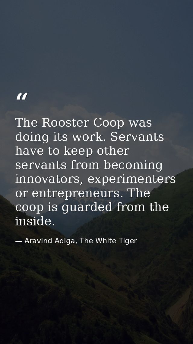 The Rooster Coop was doing its work. Servants have to keep other servants from becoming innovators, experimenters or ent — Aravind Adiga, The White Tiger