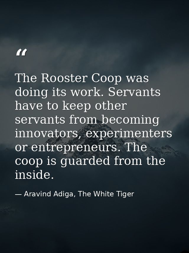 The Rooster Coop was doing its work. Servants have to keep other servants from becoming innovators, experimenters or ent — Aravind Adiga, The White Tiger