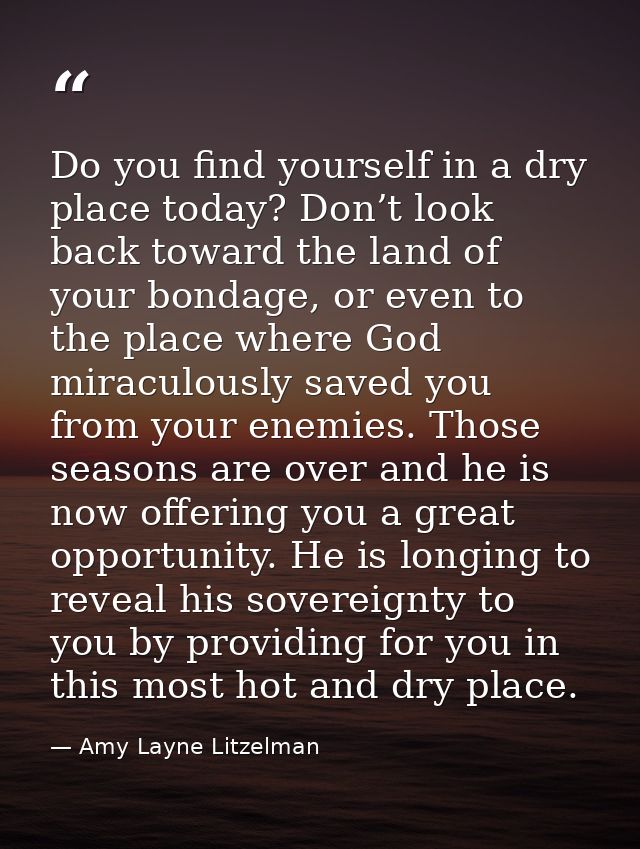 Do you find yourself in a dry place today? Don’t look back toward the land of your bondage, or even to the place where G — Amy Layne Litzelman