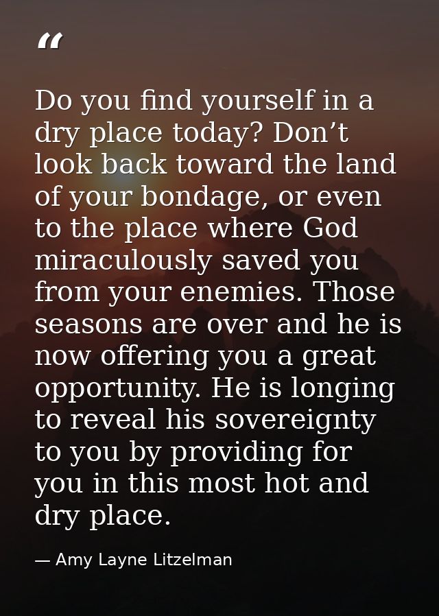 Do you find yourself in a dry place today? Don’t look back toward the land of your bondage, or even to the place where G — Amy Layne Litzelman