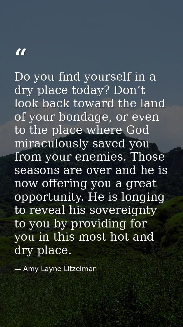 Do you find yourself in a dry place today? Don’t look back toward the land of your bondage, or even to the place where G — Amy Layne Litzelman