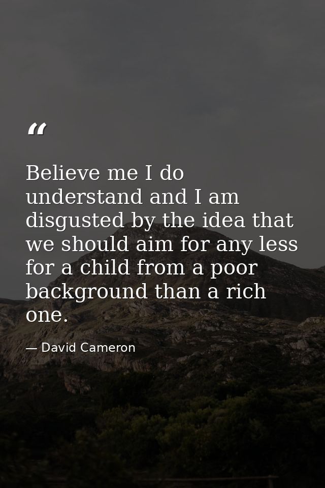 Believe me I do understand and I am disgusted by the idea that we should aim for any less for a child from a poor backgr — David Cameron
