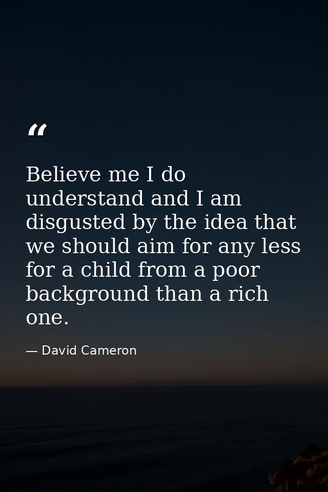 Believe me I do understand and I am disgusted by the idea that we should aim for any less for a child from a poor backgr — David Cameron