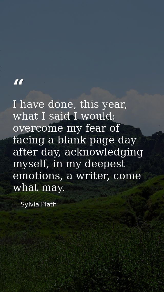 I have done, this year, what I said I would: overcome my fear of facing a blank page day after day, acknowledging myself — Sylvia Plath