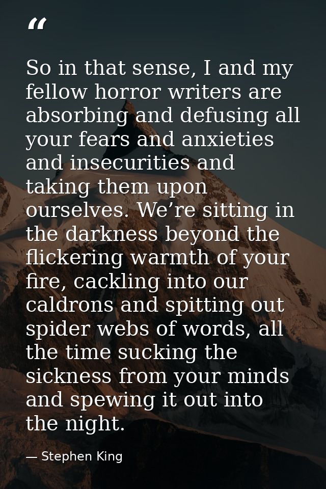 So in that sense, I and my fellow horror writers are absorbing and defusing all your fears and anxieties and insecuritie — Stephen King