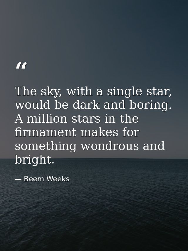 The sky, with a single star, would be dark and boring. A million stars in the firmament makes for something wondrous and — Beem Weeks