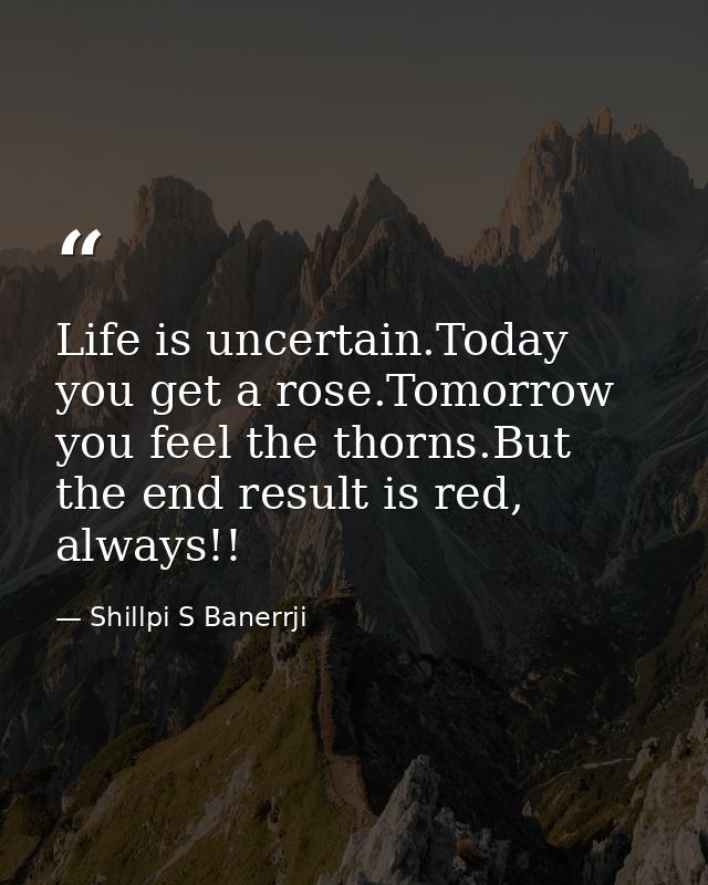 Life is uncertain.Today you get a rose.Tomorrow you feel the thorns.But the end result is red, always!! — Shillpi S Banerrji