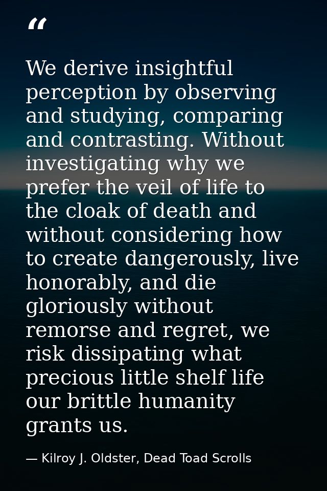 We derive insightful perception by observing and studying, comparing and contrasting. Without investigating why we prefe — Kilroy J. Oldster, Dead Toad Scrolls
