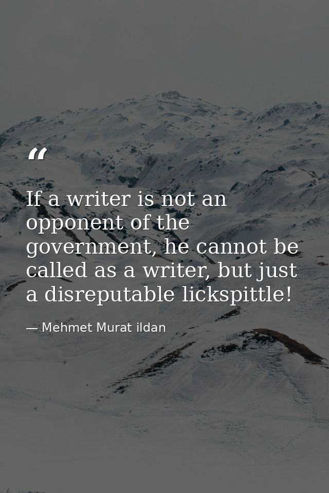 If a writer is not an opponent of the government, he cannot be called as a writer, but just a disreputable lickspittle! — Mehmet Murat ildan