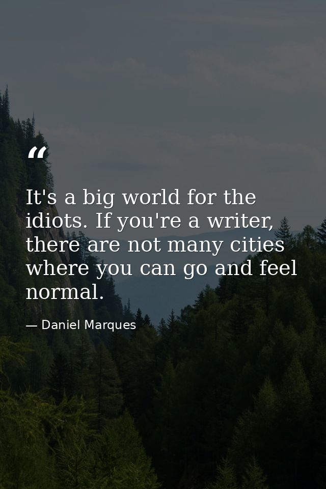 It's a big world for the idiots. If you're a writer, there are not many cities where you can go and feel normal. — Daniel Marques