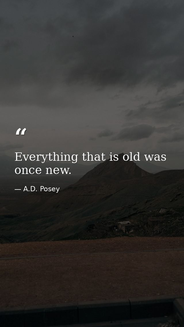 Everything that is old was once new. — A.D. Posey
